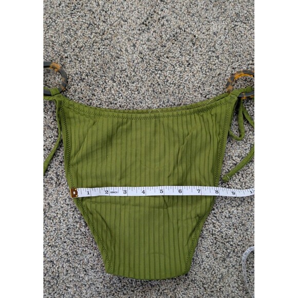 J.Crew BH489 Wide-Rib Curved-Waist Cheeky String Bikini Bottom Resort Green SZ M - Picture 14 of 16